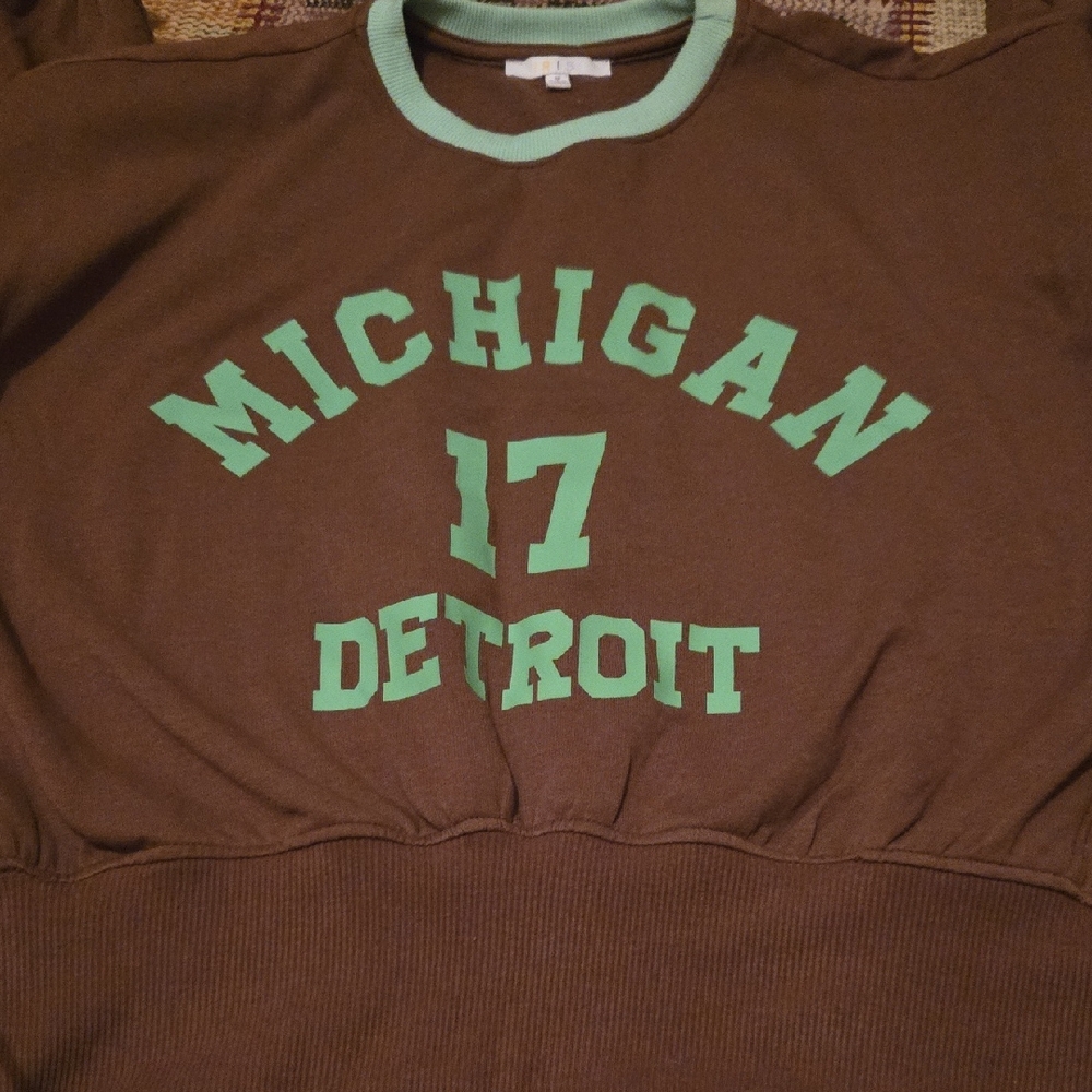 iris Brown Sweatshirt with Mint Green Trim
